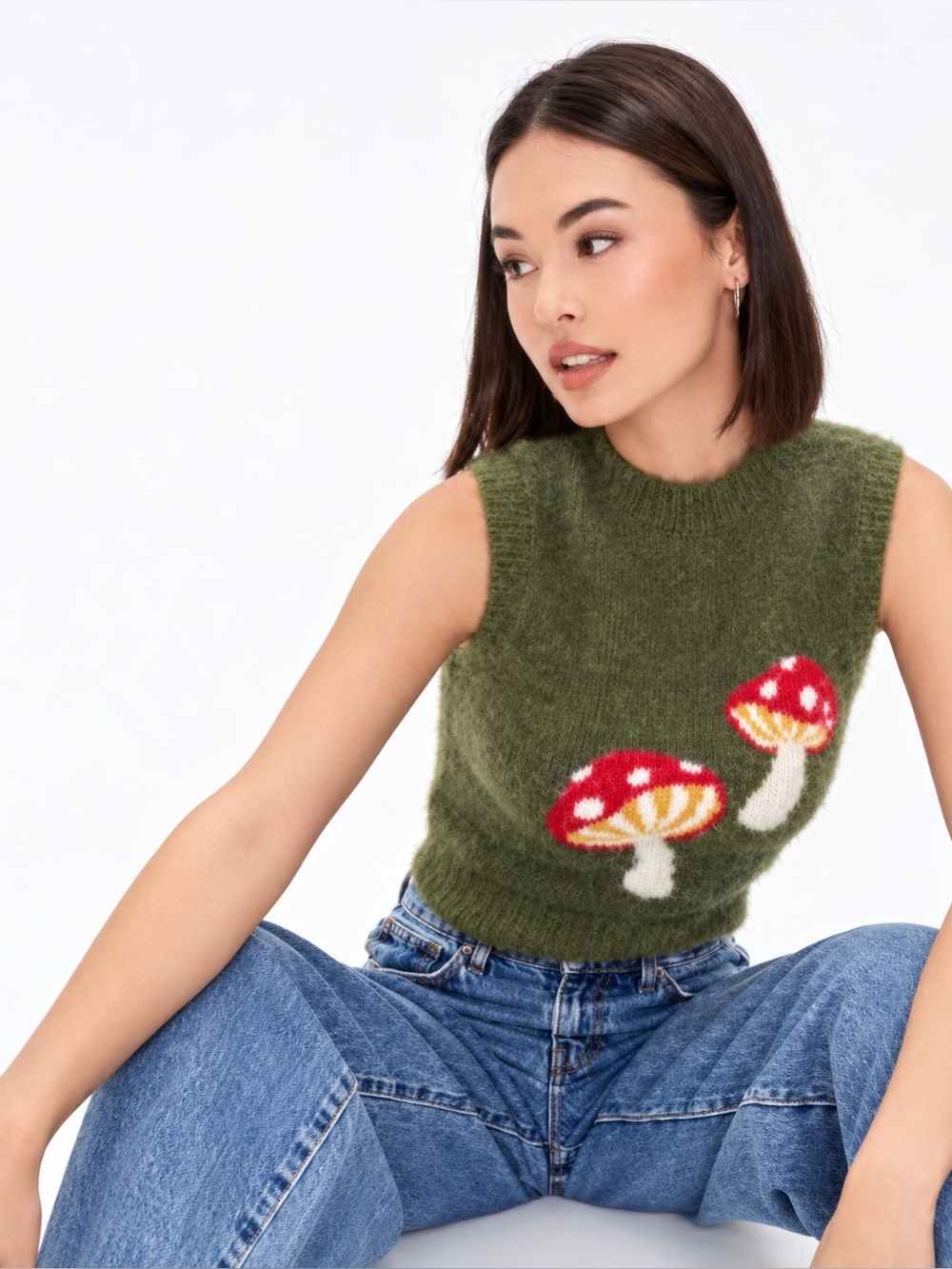 Fuzzy mushroom sweater vest size Small NWT